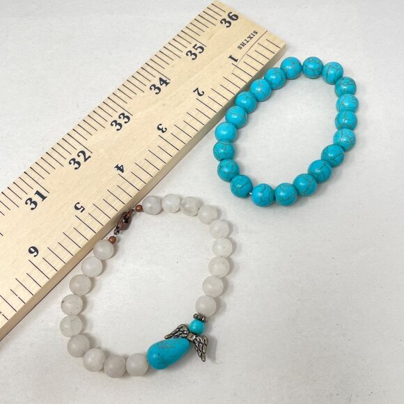 Guardian Angel Bracelet Set of 2 Faux Turquoise Blue Beads Coastal Cowgirl - Picture 4 of 4